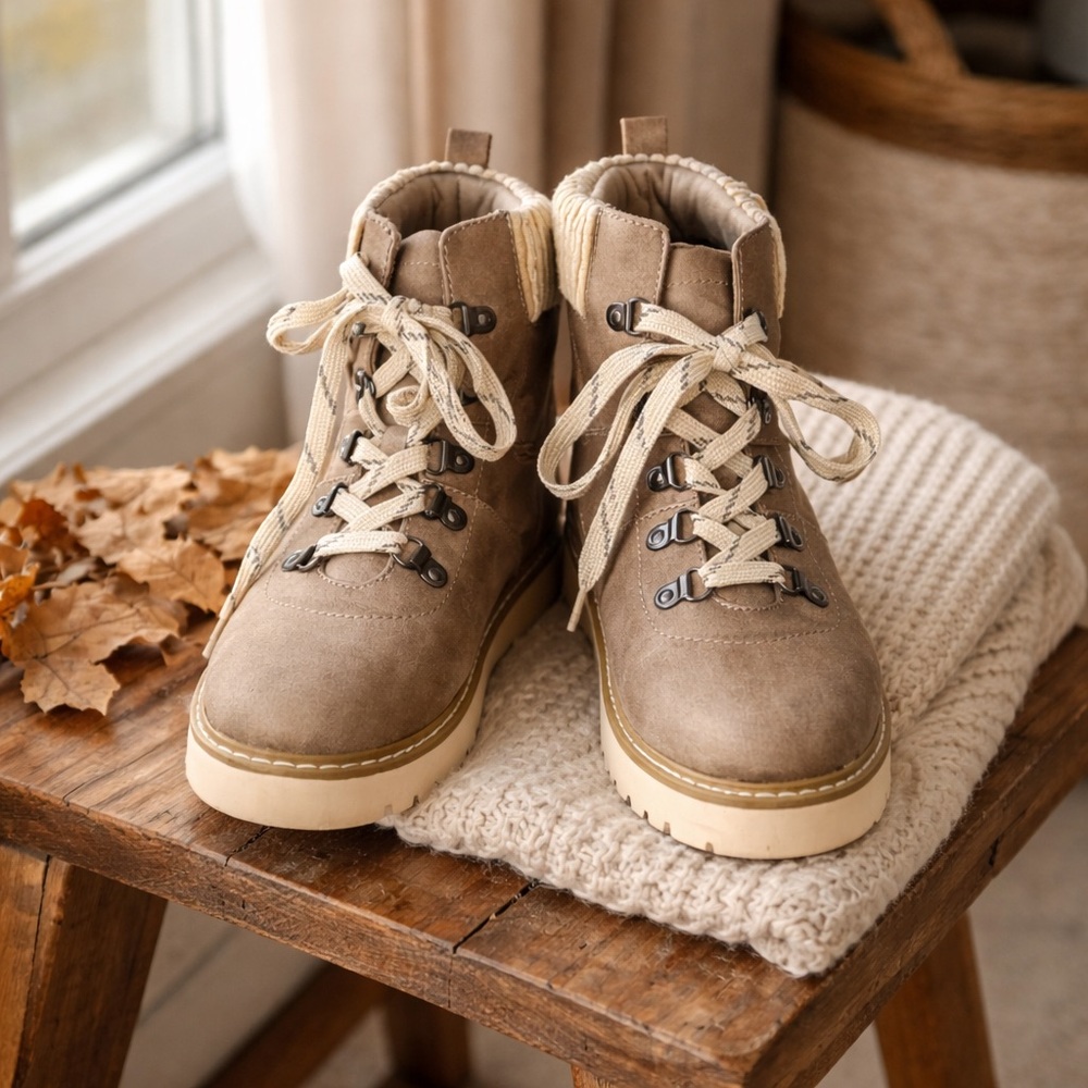 Cliffs by White Mountain Connie Taupe Lace-Up Hiker Ankle Boots 7.5